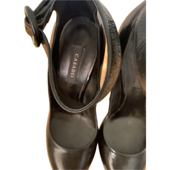 Casadei Black Leather Platform Sandals Size 37.5 - Picture 6 of 6